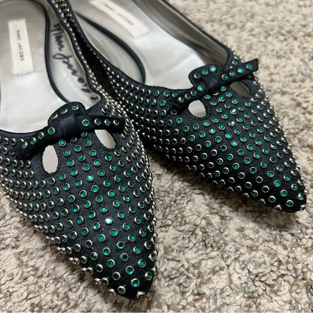 Marc Jacobs Signed Limited Edition Mouse Flats Forest Green Crystals Size 41
